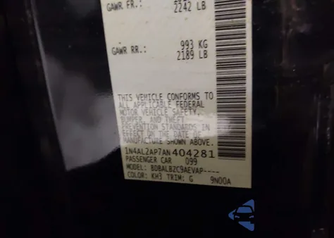 2010 Nissan Altima 2.5 S z USA, uszkodzony, nr VIN 1N4AL2AP7AN404281